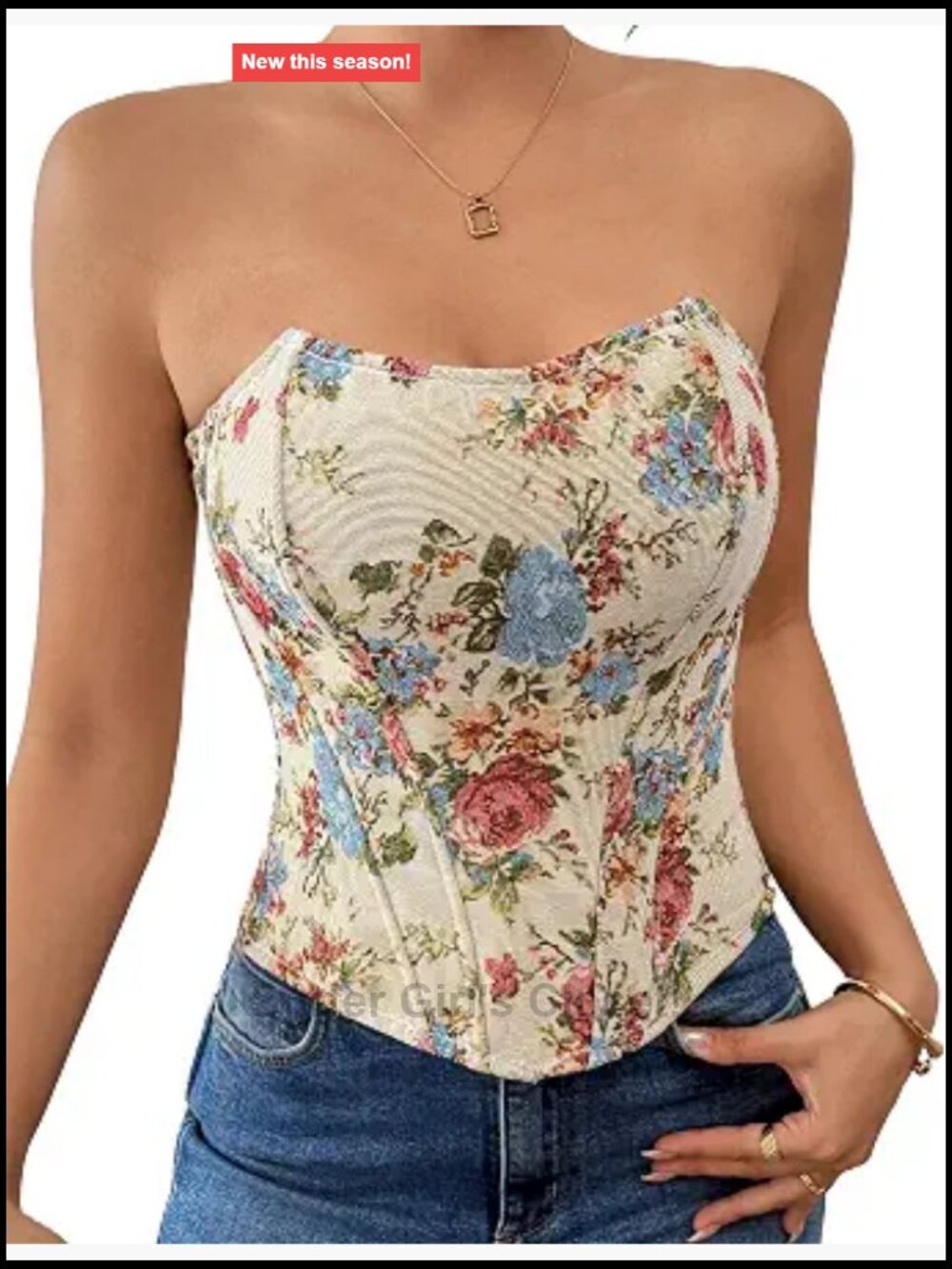 Women's Strapless Floral Corset Top Sweetheart Bustier Tube Crop Top